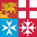 Bugflagge der italienischen Marine mit dem Wappen der Seerepublik Amalfi