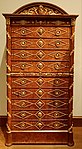 Secretary; c.1804-1809; amboyna wood veneered on pine, with gilt-bronze mounts; 173.4 x 87.6 x 37.8 cm; Metropolitan Museum of Art