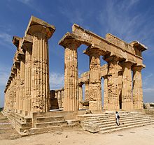 The columns of the Temple of Hera were re-erected, but most of the roof is missing.