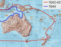 The route of Abel Tasman's first and second voyage