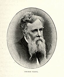 Oval photographic portrait of Thomas Scott, headshot with white beard
