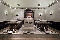 Crown Prince Rudolf's coffin lies to the right of his parents' coffins in the Imperial Crypt in Vienna.