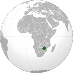 Location of Zimbabwe Rhodesia (dark green)