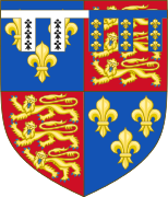 Arms of John of Lancaster, Duke of Bedford: Royal arms of England differenced by a label of five points per pale ermine and France