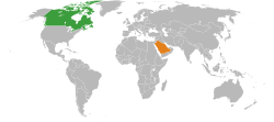 Map indicating locations of Canada and Saudi Arabia