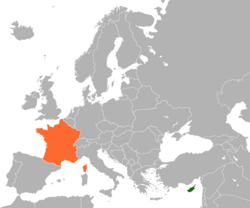 Map indicating locations of Cyprus and France