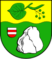 Das Wappen der Gemeinde Lindau (bei Kiel) mit dem Düvelstein