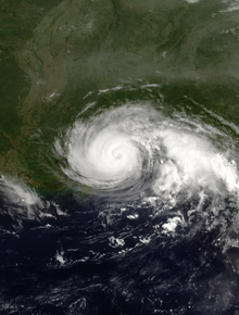 A view of Hurricane Danny from Space on July 19, 1997. Danny is at its peak intensity, and is approaching landfall along the U.S. Gulf Coast. The Florida peninsula is seen on the eastern side of the image.