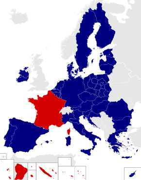 Map of the European Parliament constituencies with France highlighted in red
