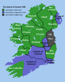 A map featuring a much reduced Desmond in 1450, marked as MacCarthy Mór.