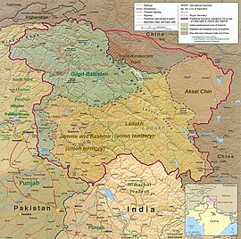 Map of Kashmir region. Maqpon Kingdom existed in north in Gilgit Baltistan