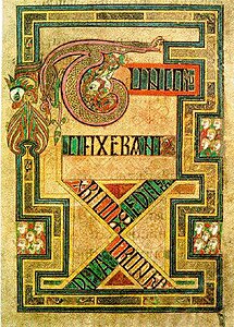 A highly stylised ouroboros from The Book of Kells, an illuminated Gospel Book (c. 800 CE)