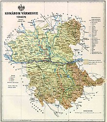 Map of Komárom county in the Kingdom of Hungary (1891)