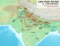 Late Vedic era map showing the boundaries of Āryāvarta with Janapadas in northern India. Beginning of Iron Age kingdoms in India— Kuru, Panchala, Kosala, Videha.