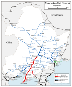 Map of the railway network of Manchukuo