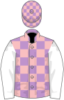 Mauve and pink check, white sleeves