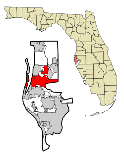 Location of Clearwater in Pinellas County and the state of Florida