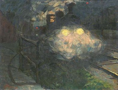Steam Engine Smoking at Night
