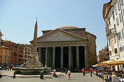 Piazza della Rotonda seen from the north, showing the Pantheon and fountain with the Pantheon obelisk.