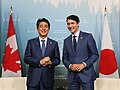 Prime Ministers Shinzō Abe and Justin Trudeau at the 44th G7 summit in La Malbaie, Quebec on June 8, 2018