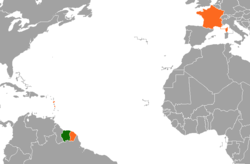 Map indicating locations of Suriname and France