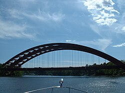 The Thaddeus Kosciusko Bridge connects Halfmoon in Saratoga County to Colonie in Albany County, New York, over the Mohawk River.