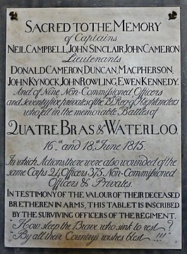 In the church of Waterloo the victims of both battles of Quatre-Bras and Waterloo (16 and 18 June 1815) are associated in the same remembrance