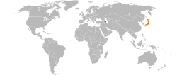 Map indicating locations of Azerbaijan and Japan