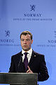 Dmitry Medvedev speak at a joint press conference with Norwegian Prime Minister Jens Stoltenberg