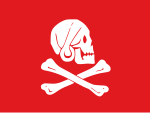 Popular version of Henry Every's Jolly Roger. Reportedly, Every also flew a version with a black background.[31]