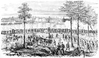 Confederate troops attacking Union positions near Ream's station on August 25, 1864