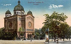 Ansichtskarte mit der Synagoge in Landau in der Pfalz (um 1900)