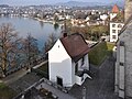 As seen from the Rapperswil Castle's donjon, Zürichsee and Kempraten in the background