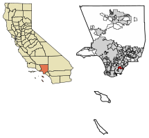 Location of Lakewood in Los Angeles County, California.