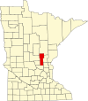 State map highlighting Mille Lacs County