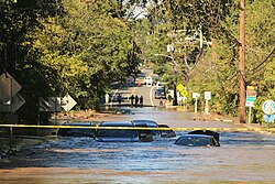 Cars submerged in the Millstone River near Rocky Hill