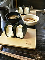 Onigiri and wakame miso soup, Japan