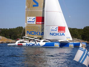 Nokia in 2005, a 60-foot-long (18 m) trimaran, built for the Open Ocean Performance Sixties (ORMA 60) series.