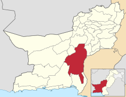 Karte von Pakistan, Position von Distrikt Khuzdar hervorgehoben