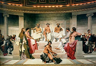 Central section of the École des Beaux Arts mural of all artists of history by Paul Delaroche (1837)