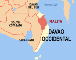 Map of Davao Occidental with Malita highlighted