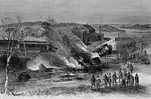 A wood engraving of the train crash.