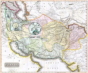 Salmas in 1814 Thomson Map of the "Persian Empire" at the Time of Qajar dynasty • Modified by Hassan Jahangiri