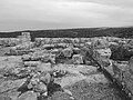 Black & white photograph of ruins in Hurvat Itri, Judean mountains