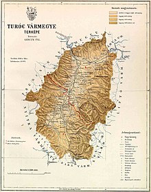 Map of Túróc county in the Kingdom of Hungary (1891)