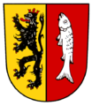 Markt Eschenau Gespalten von Gold und Rot; vorne ein rot gekrönter und rot bewehrter schwarzer Löwe, hinten ein aufrecht stehender silberner Fisch.[2]