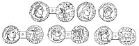 Coins of Strato (top) and Rajuvula (bottom) discovered together in a mound in Mathura.[20]