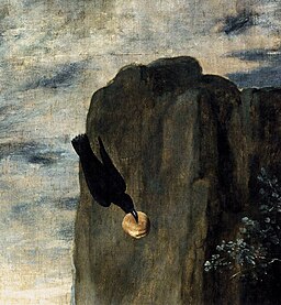 Raven identifying St. Paul the Hermit in Diego Velázquez's Saint Anthony the Great and Saint Paul the Anchorite, c. 1634