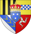 escutcheon en surtout—Arms of Murray, Duke of Atholl, Scotland includes an escutcheon en surtout for the Chiefship of the Name of Murray and with the crown of a marquess for the Marquessate of Tullibardine