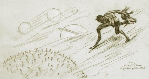 Satan Throwing to the World the Food She Deserves (no date) soft-ground etching (15.88 × 31.75 cm) Los Angeles County Museum of Art